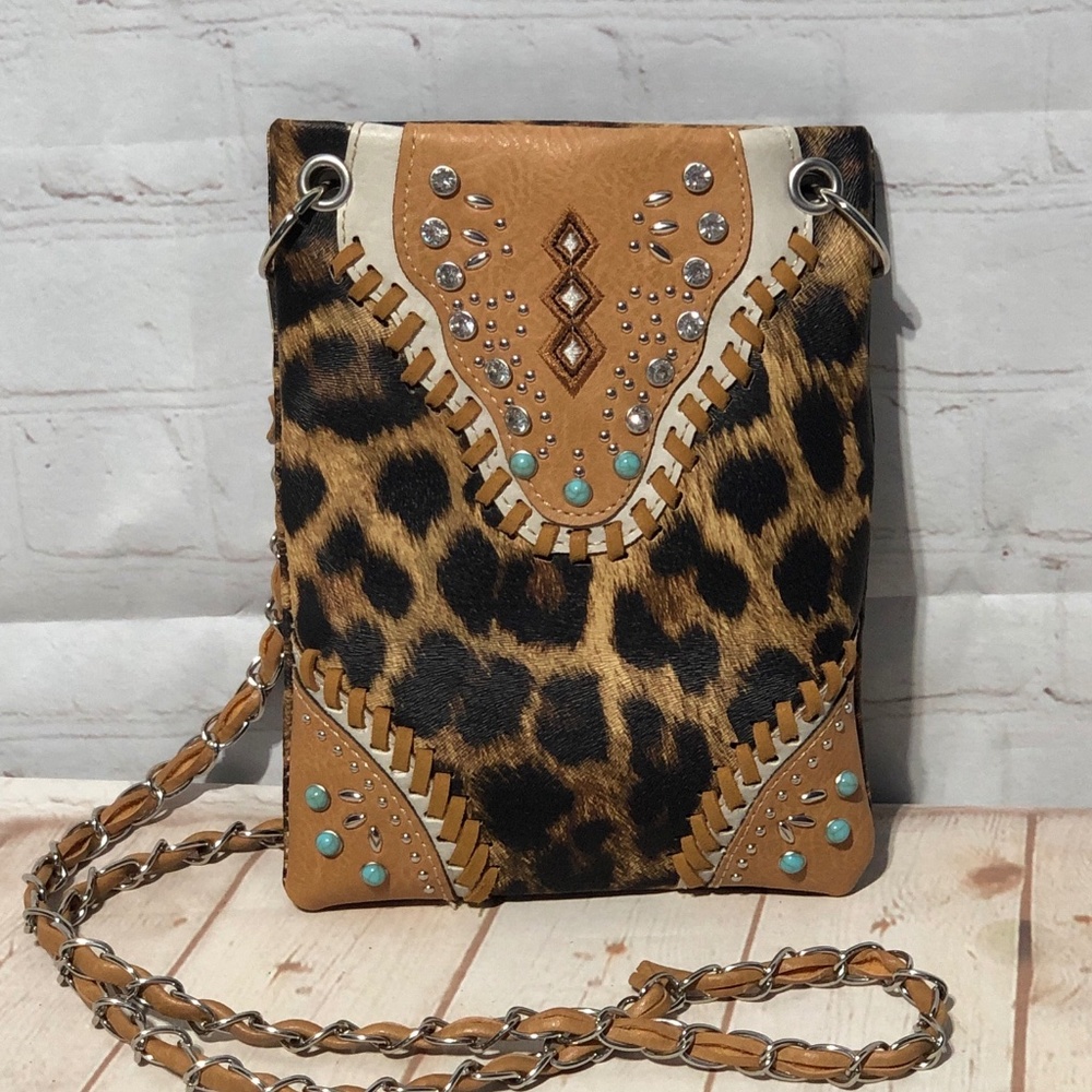 Western Style Mini Crossbody Purse Embroidery Turquoise Embellishments - Picture 1 of 15